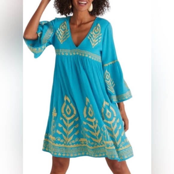 Soft Surroundings Dresses & Skirts - SOFT SURROUNDINGS NWT Zaneta turquoise Embroidered Gauze dress M/P